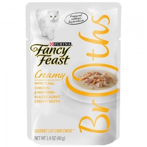 Fancy Feast Broths Creamy Tuna, Chicken & Whitefish 40g 1 box (16 pouches)